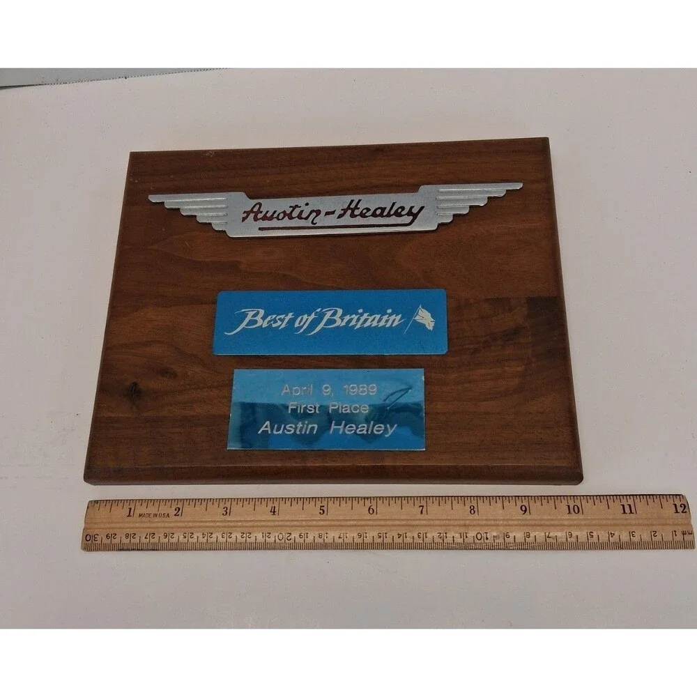 1989 Austin-Healey Emblem Best of Britain 1st Place Auto Club Plaque Walnut VTG